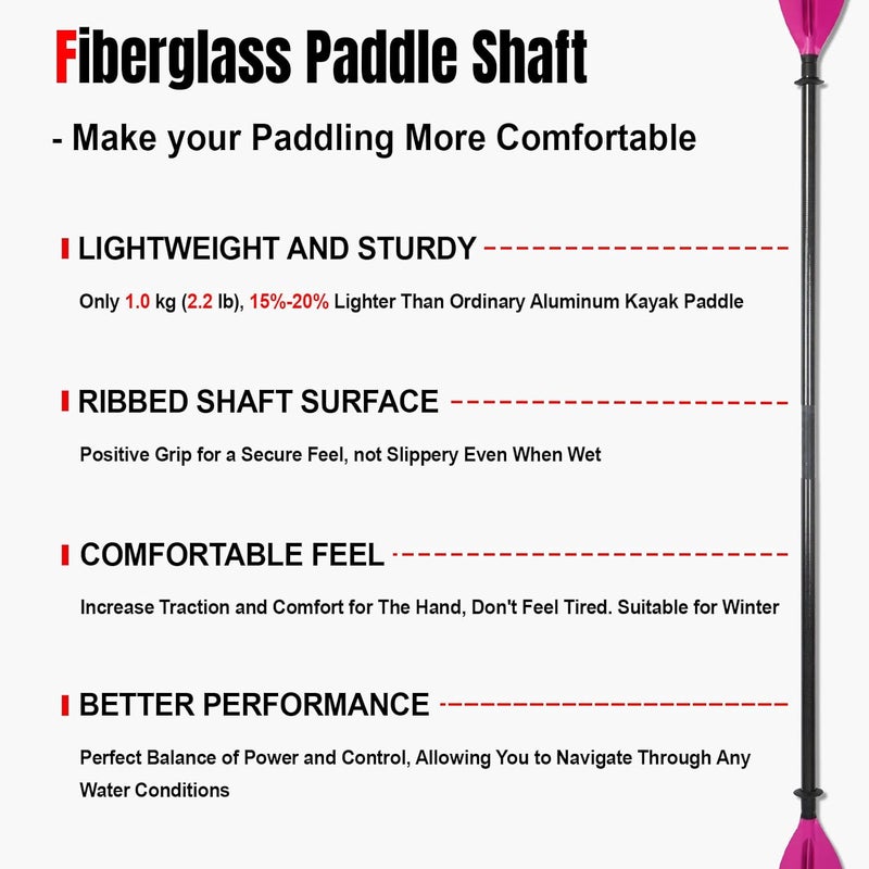 WONITAGO Kayak Paddles with Fiberglass Shaft and Reinforced PP Blade, Floating Adjustable Kayaking Oars, 3 Piece, 220-240 cm/86-94 Inches, 240-260 cm/94-102 Inches - Image 3